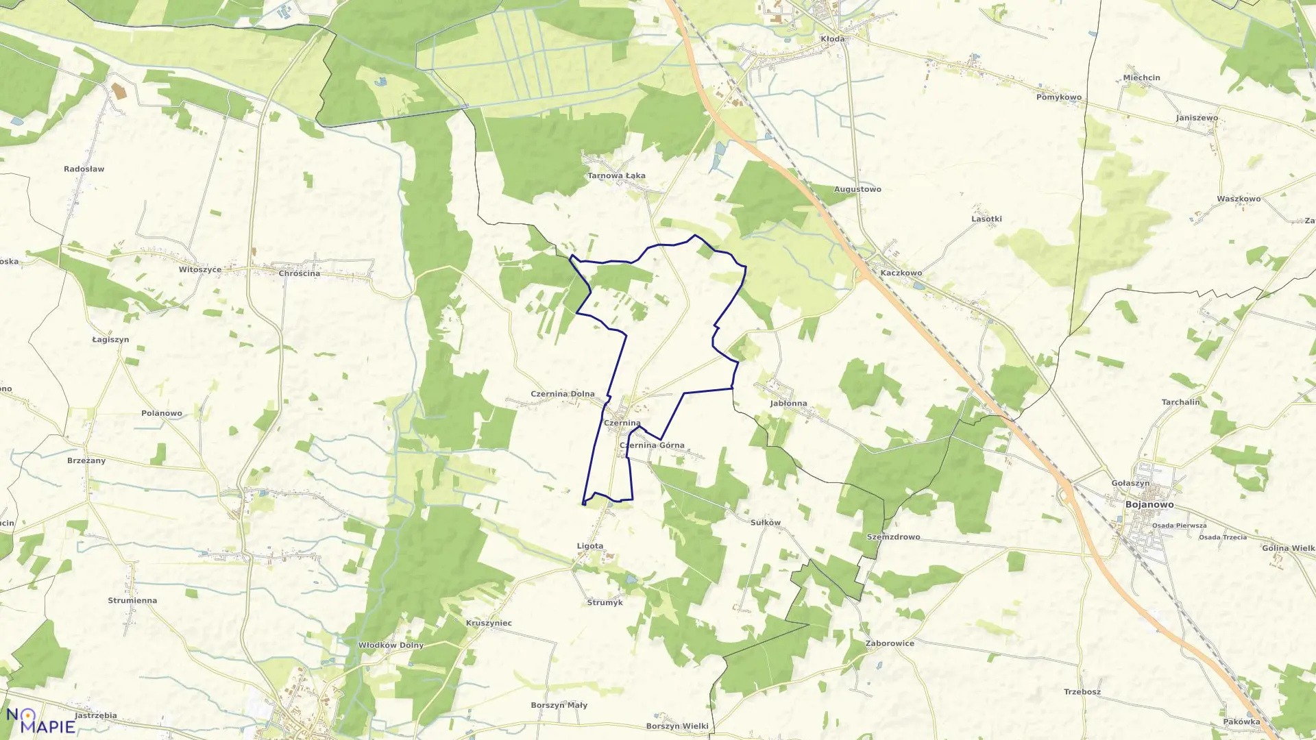 Mapa obrębu Czernina w gminie Góra