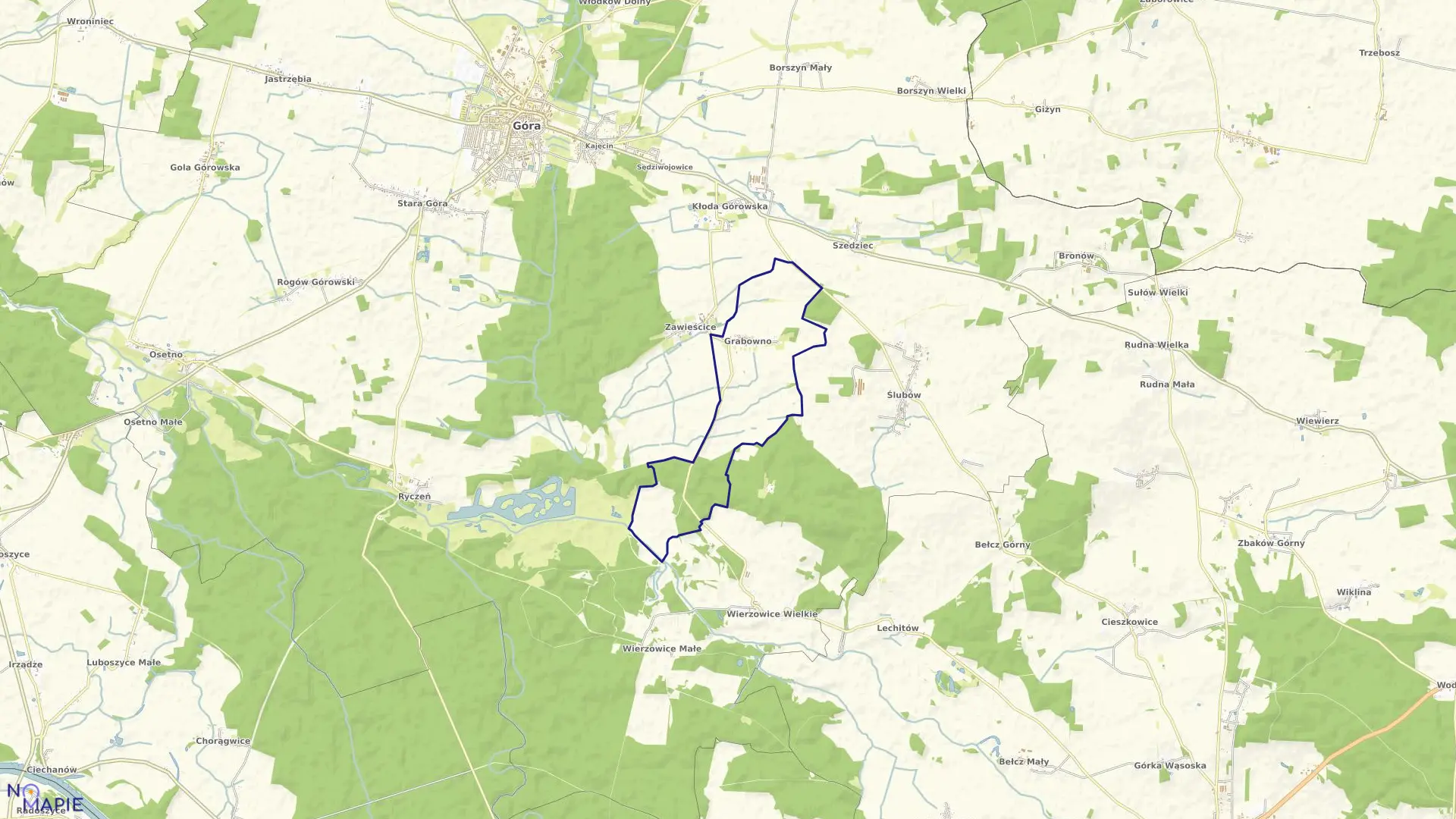 Mapa obrębu Grabowno w gminie Góra