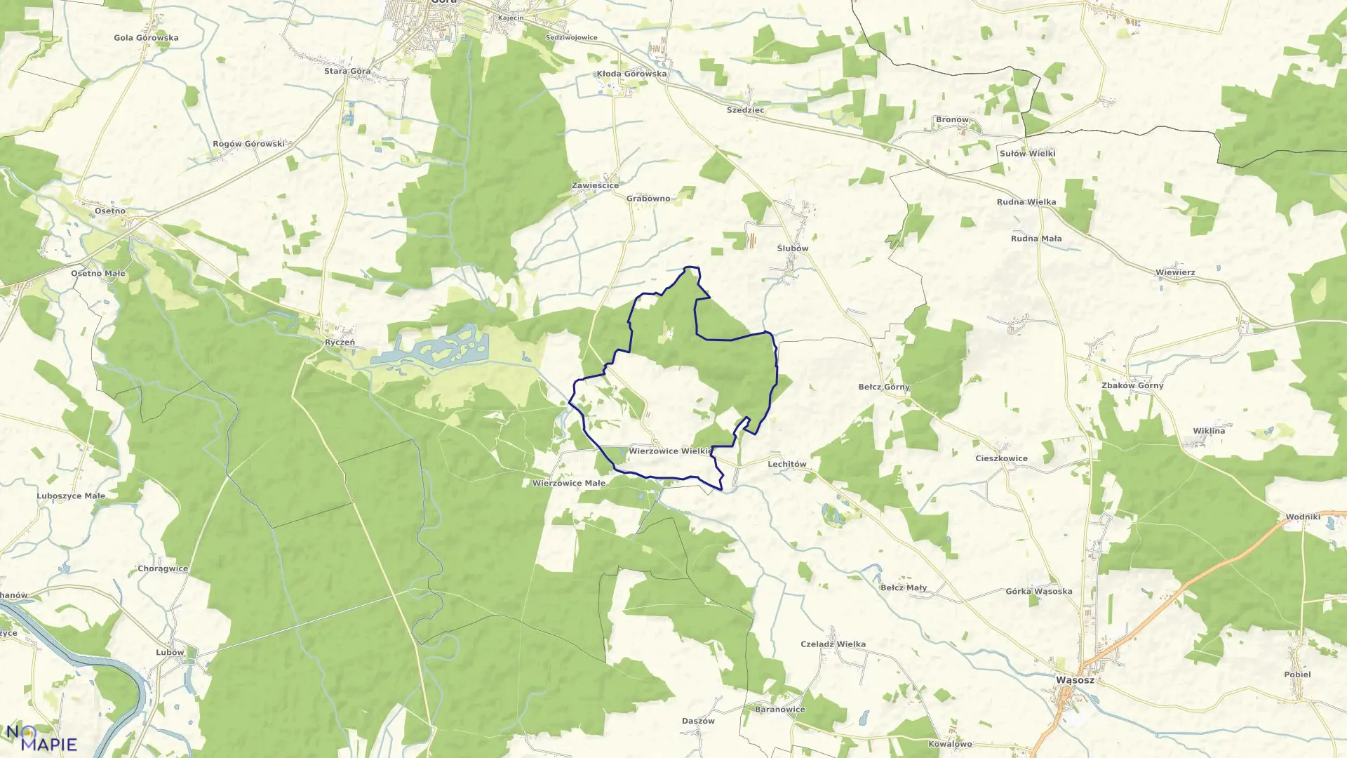 Mapa obrębu Wierzowice Wielkie w gminie Góra