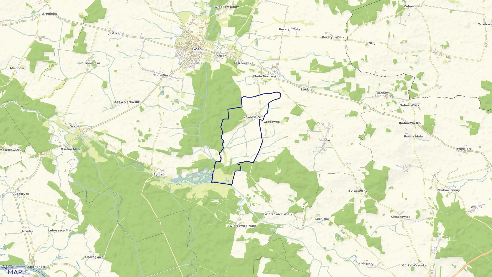 Mapa obrębu Zawieścice w gminie Góra